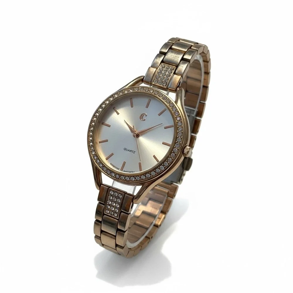 Rose Gold Rhinestone Bezel Watch Elegant‎ Womens Analog Fashion Jewelry